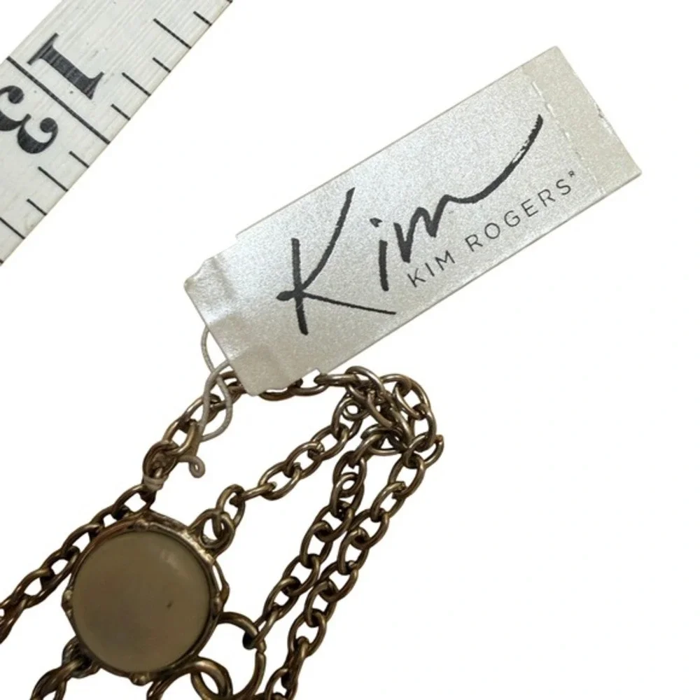 Kim Rogers Long‎ Chain Necklace Blue White Floral Beads Silver Tone Cabochon